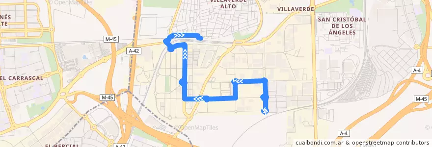 Mapa del recorrido Bus T41: P. I. Resina → Villaverde Alto de la línea  en Мадрид.
