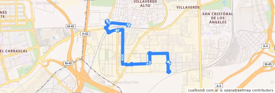 Mapa del recorrido Bus T41: Villaverde Alto → P. I. Resina de la línea  en مدريد.