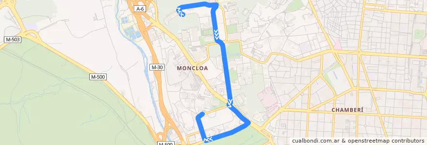Mapa del recorrido Bus U: Paraninfo → Avenida Séneca de la línea  en Madrid.