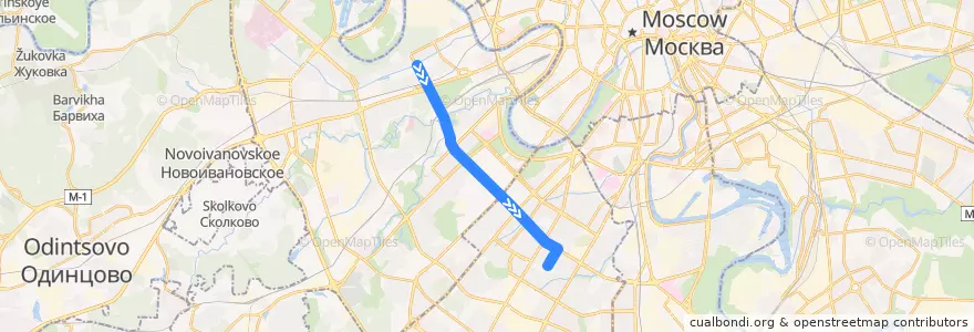 Mapa del recorrido Автобус 130: Метро «Филёвский парк» => 23-й квартал Новых Черёмушек de la línea  en Москва.