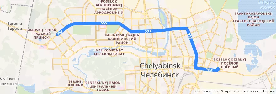 Mapa del recorrido Трамвай 15: ЧТЗ — улица Чичерина de la línea  en Челябинский городской округ.