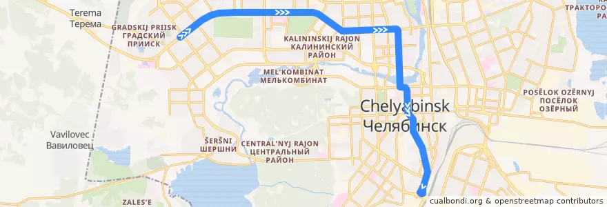 Mapa del recorrido Трамвай 16: Завод имени Колющенко — улица Чичерина de la línea  en Челябинский городской округ.