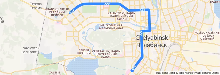 Mapa del recorrido Трамвай 17: Медгородок — улица Чичерина de la línea  en Chelyabinsk.