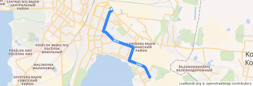 Mapa del recorrido Трамвай 12: КБС — улица Чистопольская de la línea  en Челябинский городской округ.