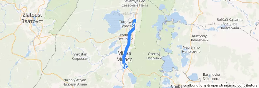 Mapa del recorrido Троллейбус 3: Вокзал — Машгородок de la línea  en Миасский городской округ.