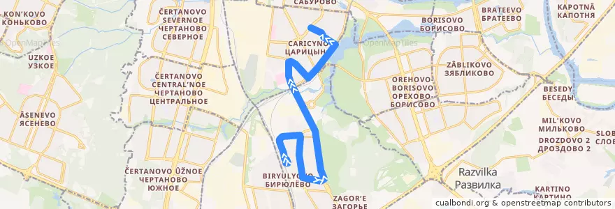 Mapa del recorrido Автобус 245: Станция Бирюлёво-Товарная => Кинотеатр "Эльбрус" de la línea  en Южный административный округ.