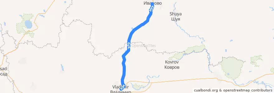 Mapa del recorrido Автобус Владимир - Иваново de la línea  en Distrito Federal Central.