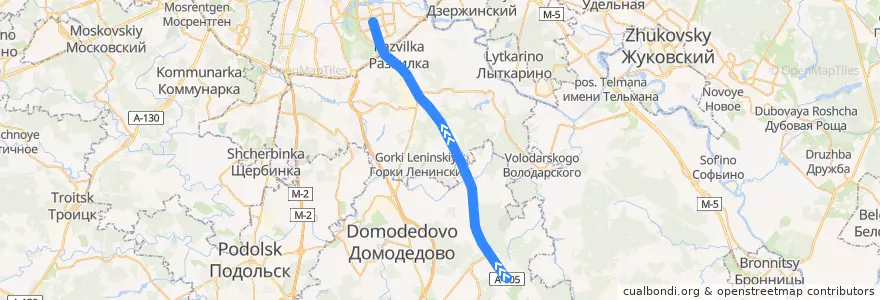 Mapa del recorrido Автобус 308: Аэропорт Домодедово - Метро "Домодедовская" de la línea  en Oblast de Moscou.