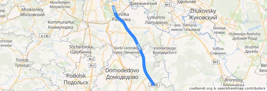 Mapa del recorrido Автобус 308: Метро "Домодедовская" - Аэропорт Домодедово de la línea  en Oblast Moskau.