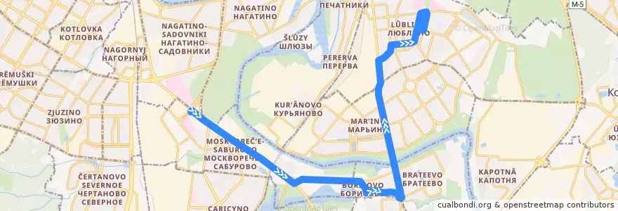 Mapa del recorrido Автобус 280: Метро "Каширская" - Метро "Люблино" de la línea  en Москва.
