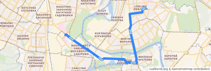 Mapa del recorrido Автобус 280: Метро "Люблино" - Метро "Каширская" de la línea  en Москва.