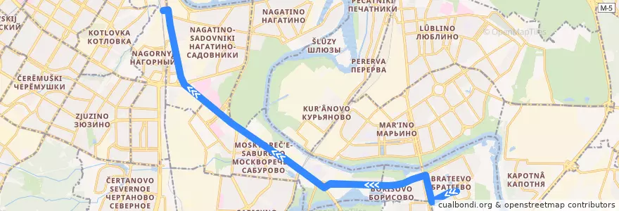 Mapa del recorrido Автобус 742: Метро "Алма-Атинская" - Метро "Нагатинская" de la línea  en Südlicher Verwaltungsbezirk.
