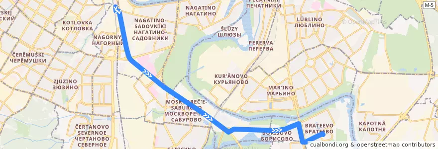 Mapa del recorrido Автобус 742: Метро "Нагатинская" - Метро "Алма-Атинская" de la línea  en Южный административный округ.