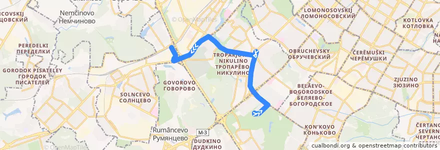 Mapa del recorrido Автобус 66: 9 микрорайон Тёплого Стана - платформа Сколково de la línea  en Москва.