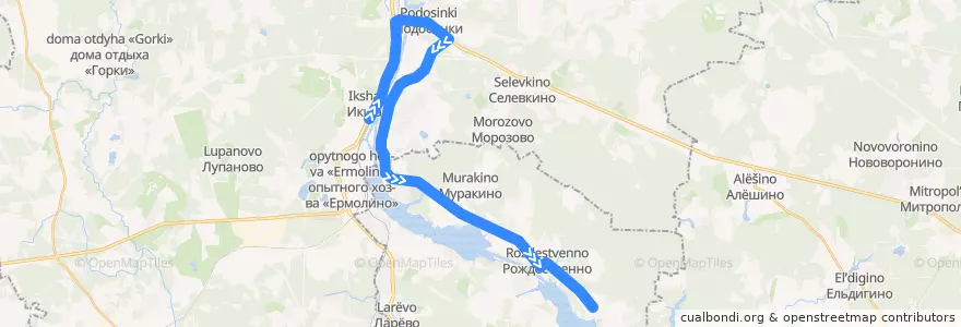 Mapa del recorrido Автобус №47: Икша - Долгиниха de la línea  en Óblast de Moscú.