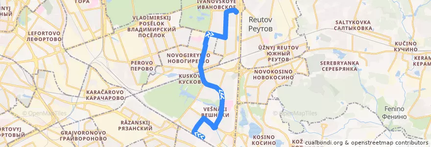 Mapa del recorrido Автобус №615: Метро "Выхино" - Ивановское de la línea  en Восточный административный округ.