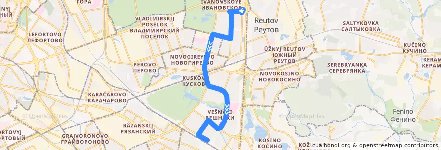 Mapa del recorrido Автобус №615: Ивановское - метро Выхино de la línea  en Восточный административный округ.