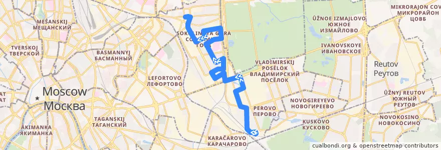 Mapa del recorrido Автобус 83: Станция Перово => Метро "Семёновская" de la línea  en Восточный административный округ.