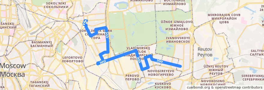 Mapa del recorrido Автобус 141: Метро "Семёновская" => Улица Молостовых de la línea  en Восточный административный округ.