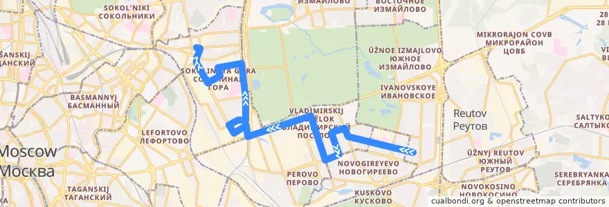 Mapa del recorrido Автобус 141: Улица Молостовых => Метро "Семёновская" de la línea  en Восточный административный округ.