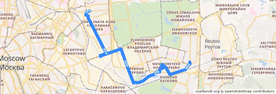 Mapa del recorrido Автобус 254: Метро "Семёновская" - Улица Молостовых de la línea  en Восточный административный округ.