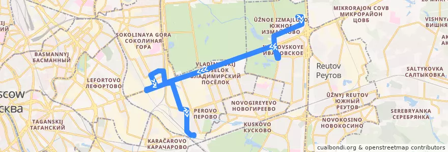 Mapa del recorrido Автобус 214: Южное Измайлово => Станция Перово de la línea  en Östlicher Verwaltungsbezirk.