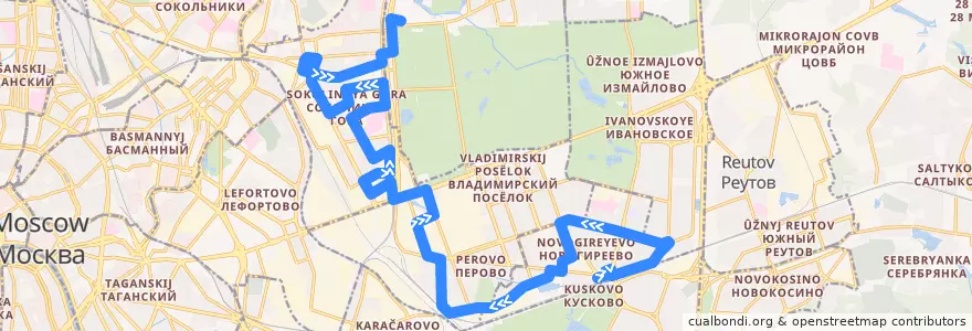Mapa del recorrido Автобус 36: Платформа Новогиреево => Метро "Партизанская" de la línea  en Восточный административный округ.