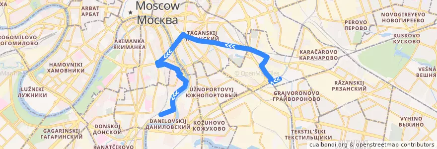 Mapa del recorrido Автобус 106: Новохохловская улица => 3-й Павелецкий проезд de la línea  en Москва.