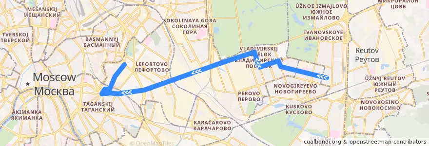 Mapa del recorrido Автобус 125: улица Молостовых (Федеративный) - Красноказарменная площадь de la línea  en Moskou.