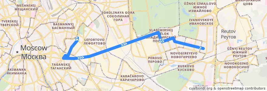 Mapa del recorrido Автобус 125: Красноказарменная площадь - улица Молостовых (Федеративный проспект) de la línea  en Moskou.