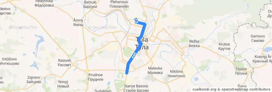 Mapa del recorrido Троллейбус №1: Малые Гончары - станция Южная de la línea  en городской округ Тула.