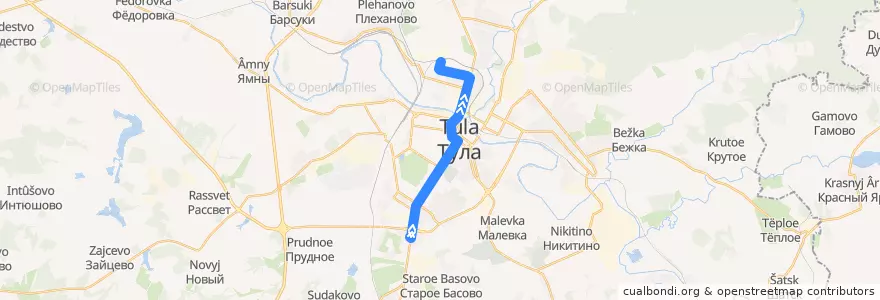 Mapa del recorrido Троллейбус №1: станция Южная - Малые Гончары de la línea  en городской округ Тула.