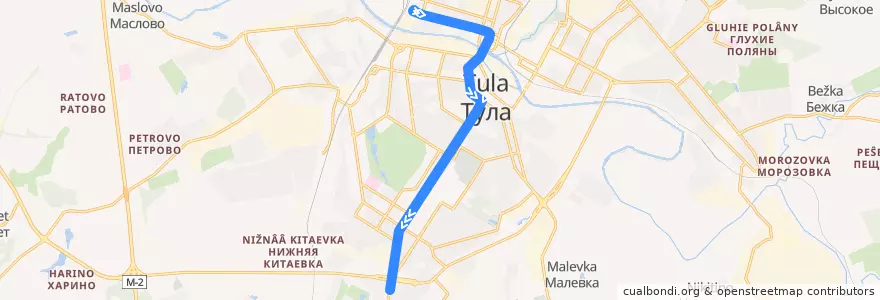 Mapa del recorrido Троллейбус №2: Курковая улица - Южная de la línea  en городской округ Тула.