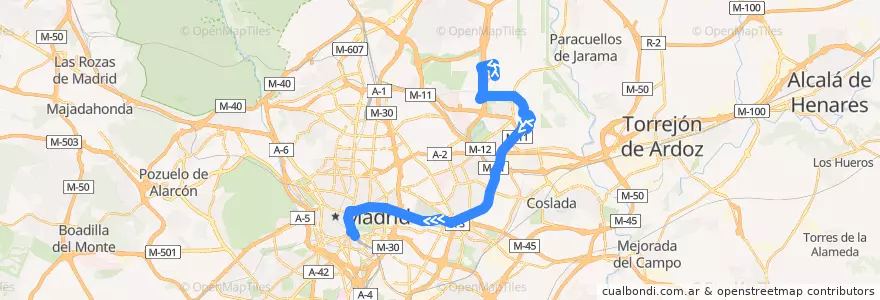 Mapa del recorrido Bus 203: Aeropuerto → Atocha de la línea  en 마드리드.