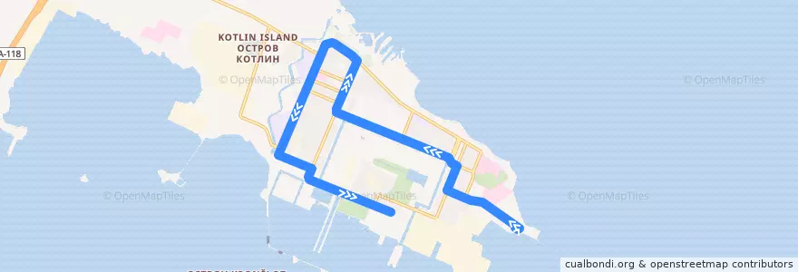 Mapa del recorrido Автобус № 1кр: Ленинградская пристань => Макаровские ворота de la línea  en Кронштадт.