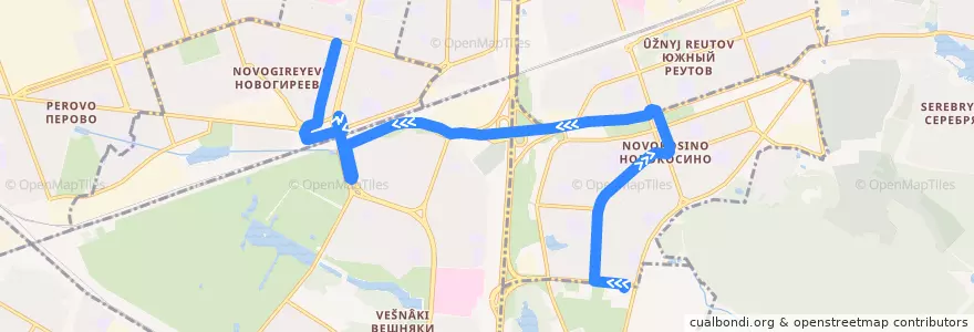 Mapa del recorrido Автобус 21: 3-й микрорайон Новокосина - метро "Новогиреево" de la línea  en Östlicher Verwaltungsbezirk.