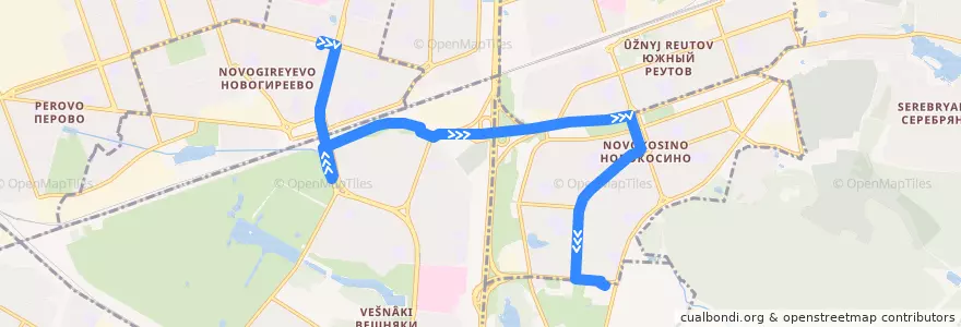 Mapa del recorrido Автобус 21: метро "Новогиреево" - 3-й микрорайон Новокосина de la línea  en Восточный административный округ.