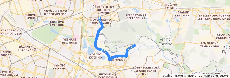 Mapa del recorrido Автобус 792: Метро "Новокосино" - 9-й микрорайон Кожухова de la línea  en Восточный административный округ.