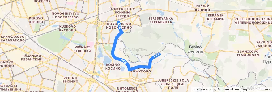 Mapa del recorrido Автобус 792: 9-й микрорайон Кожухова - Метро "Новокосино" de la línea  en Östlicher Verwaltungsbezirk.