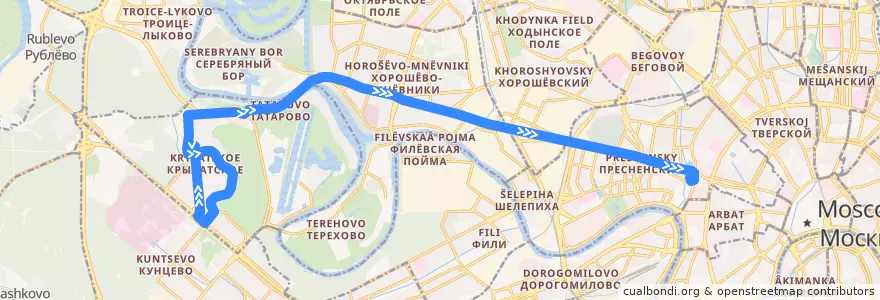 Mapa del recorrido Автобус 850: Крылатское - метро "Краснопресненская" de la línea  en Москва.