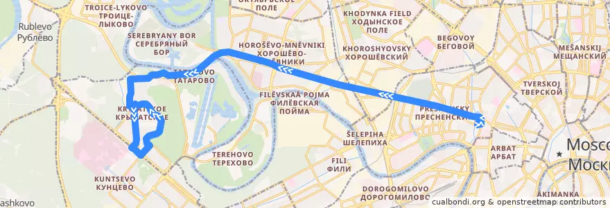 Mapa del recorrido Автобус 850: метро "Краснопресненская" - Крылатское de la línea  en Moscow.
