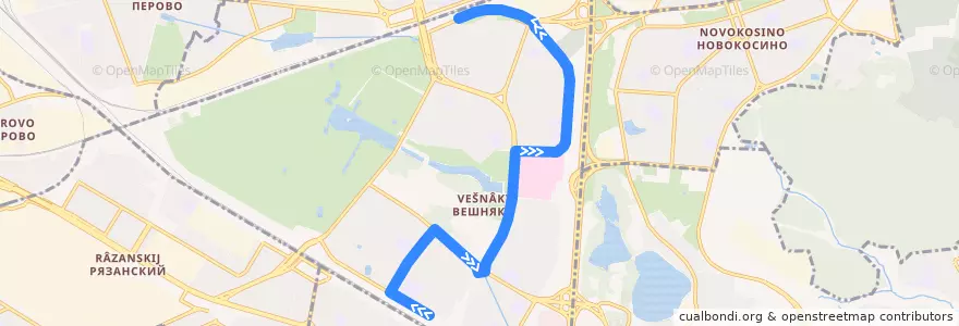 Mapa del recorrido Автобус 285: Метро "Выхино" => Платформа Новогиреево de la línea  en Veshnyaki District.