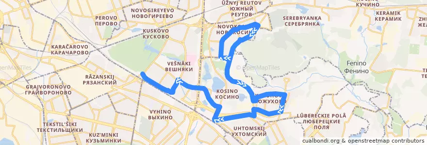 Mapa del recorrido Автобус 613: 3-й микрорайон Новокосина - Платформа Вешняки de la línea  en Восточный административный округ.
