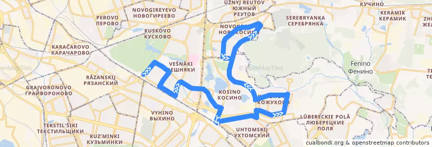 Mapa del recorrido Автобус 613: Платформа Вешняки - 3-й микрорайон Новокосина de la línea  en Восточный административный округ.