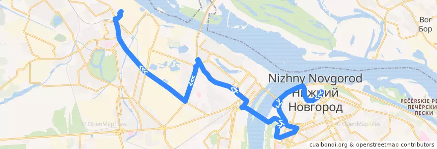Mapa del recorrido Автобус 9: площадь Минина и Пожарского => Красное Сормово de la línea  en Nizhny Novgorod.