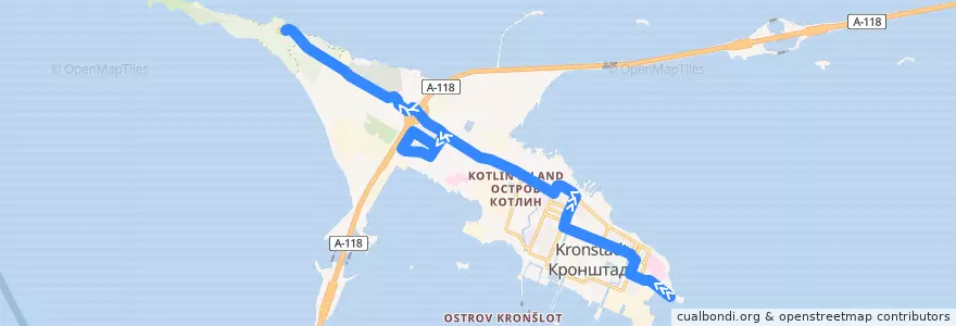 Mapa del recorrido Автобус № 2кр: Форт «Шанц» => Ленинградская пристань de la línea  en Кронштадт.
