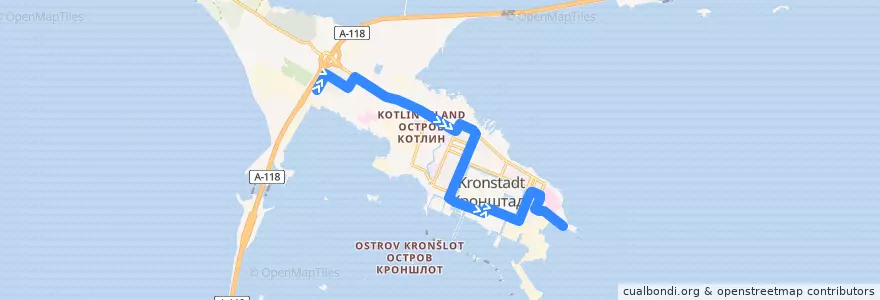 Mapa del recorrido Автобус № 3кр: Цитадельское шоссе => Ленинградская пристань de la línea  en Кронштадт.