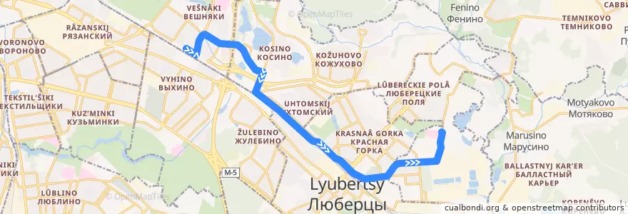 Mapa del recorrido Автобус №722: Метро "Выхино" - 10-я городская больница de la línea  en Центральный федеральный округ.