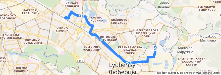 Mapa del recorrido Автобус №722: 10-я городская больница - Метро "Выхино" de la línea  en Центральный федеральный округ.