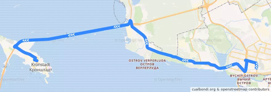 Mapa del recorrido Автобус № 101: станция метро «Старая Деревня» => Кронштадт de la línea  en Sankt Petersburg.